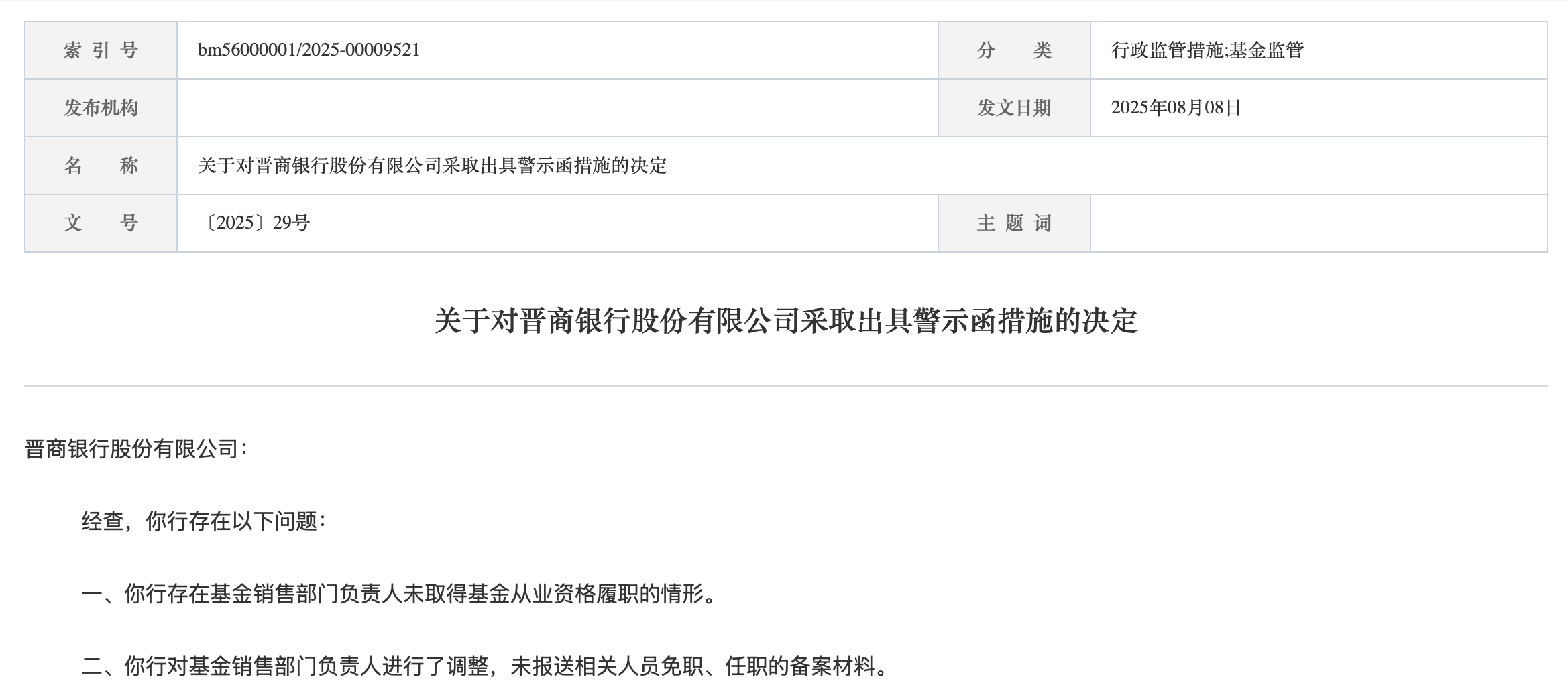 基金销售“无证上岗”！晋商银行收警示函，去年部分行业不良贷款率急升_基金销售“无证上岗”！晋商银行收警示函，去年部分行业不良贷款率急升_