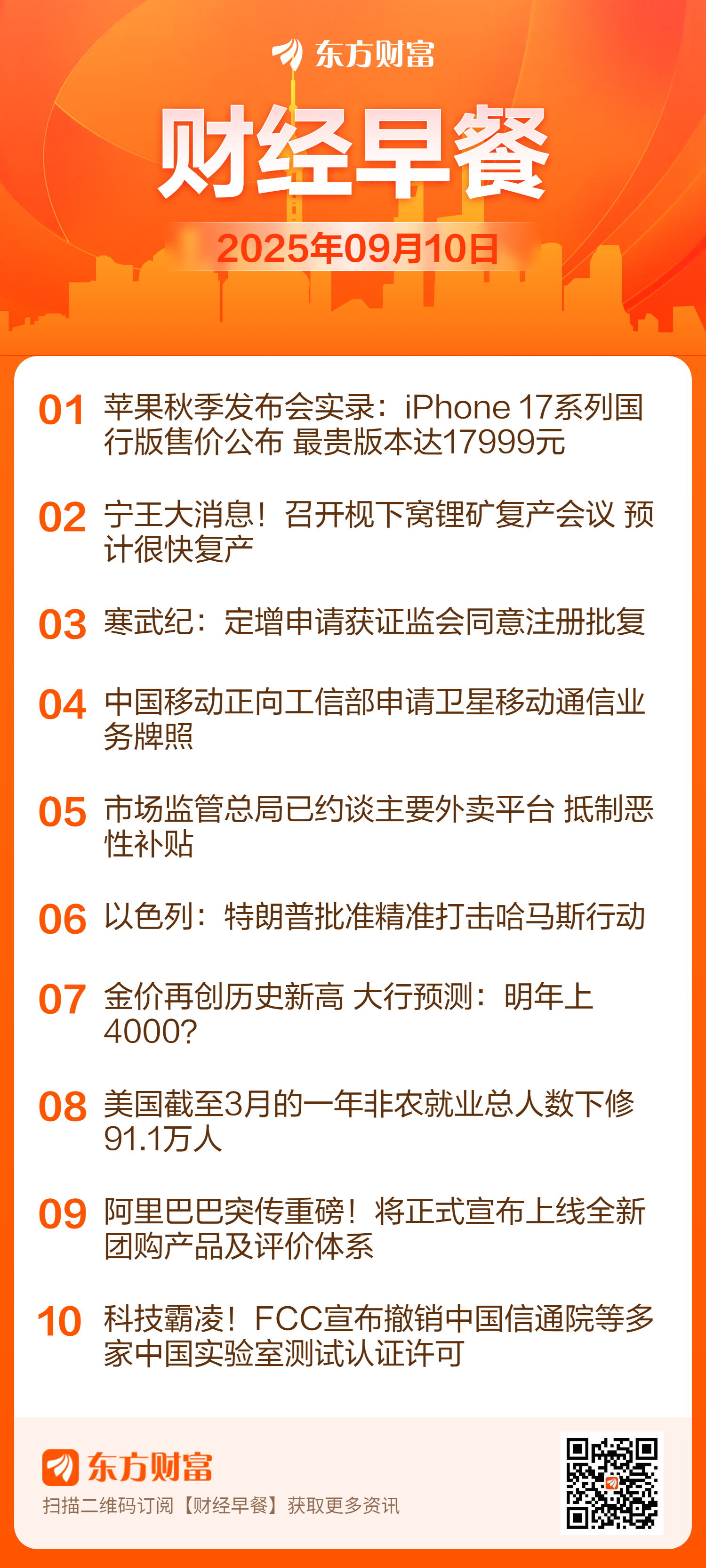【9月10日Choice早班车】iPhone 17系列国行版售价公布 最贵版本达17999元